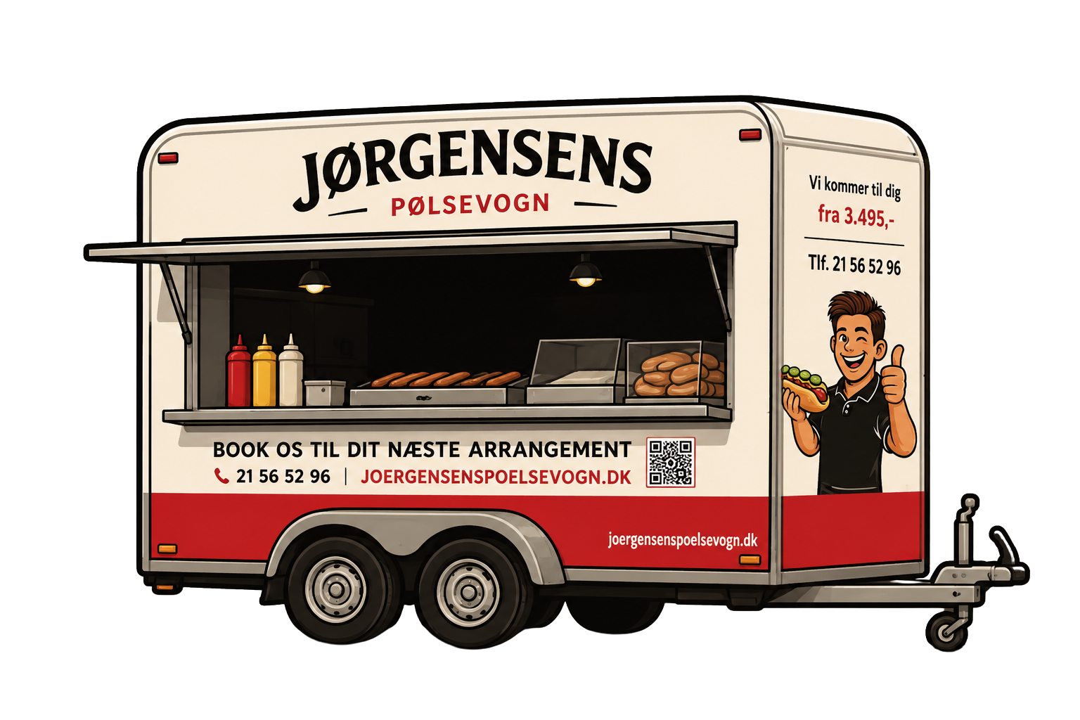 Tegning af Jørgensens Pølsevogn